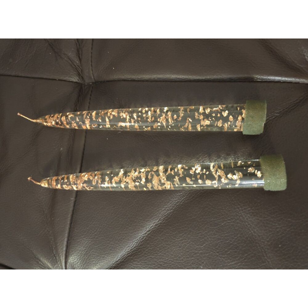 Vintage Lucite Taper Candles Gold Leaf Fleck Clear Candles Pair Mid Century